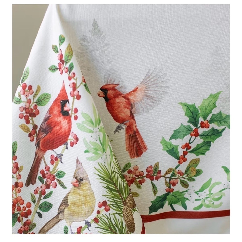 New!Benson Mills Cardinal Table Cloth, Holiday, Winter, and Christmas Tablecloth - Picture 2 of 9